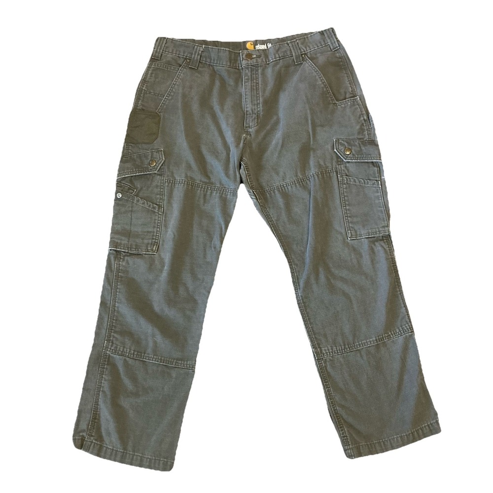Carhartt Pants Mens 38x30 Green B342 Relaxed Fit Double Knee Cargo Ripstop